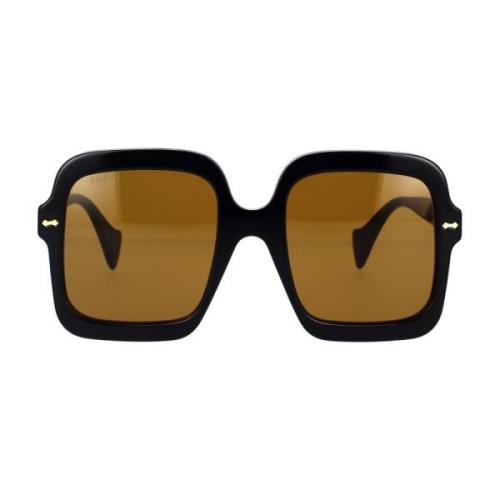 Gucci Fyrkantiga Oversized Solglasögon med Emaljdetalj Black, Dam