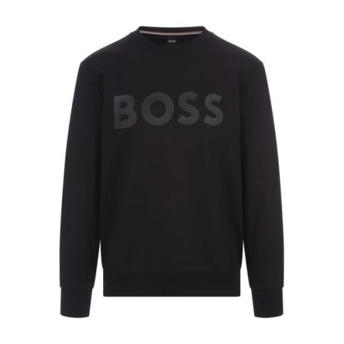 Hugo Boss Svart Sweatshirt i Terry Cloth med Gummiprintat Logo Black, ...