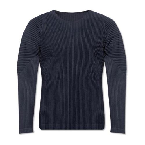 Issey Miyake Pleated T-shirt with long sleeves Blue, Herr