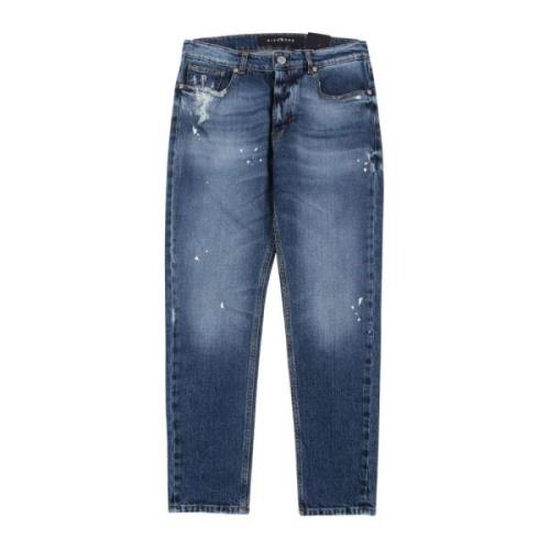 John Richmond Slim-Fit Jeans med slitningar fram och tryck bak Blue, H...