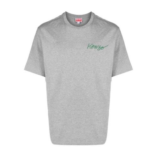 Kenzo Logo-Print Bomull T-Shirt i Ash Grey Gray, Herr