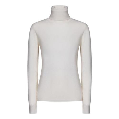 Max Mara Vit Ribbad Rullkrage Turtleneck Sweater White, Dam