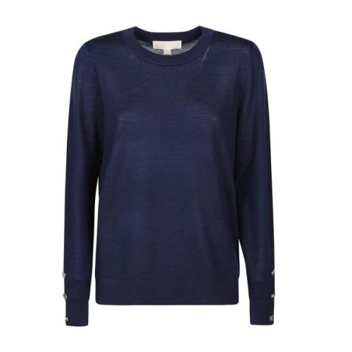 Michael Kors Midnight Blue Merino Knapp långärmad tröja Blue, Dam