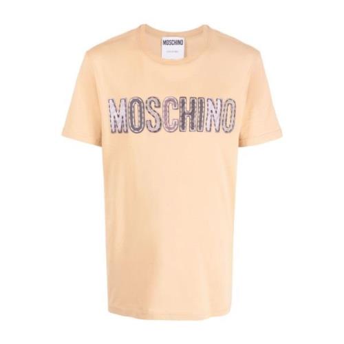 Moschino Logo-Patch Bomull T-shirt, Beige Beige, Herr