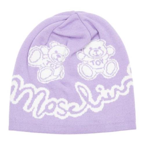 Moschino Mysig Abstrakt Teddybjörn Beanie Purple, Dam