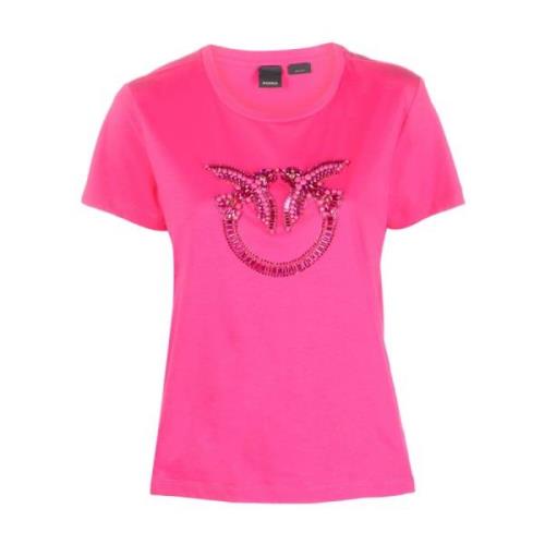 Pinko Kortärmad Fuchsia Love Birds T-Shirt - L Pink, Dam