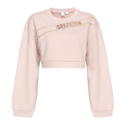 Pinko Cropped sweatshirt med rhinestone logo Pink, Dam