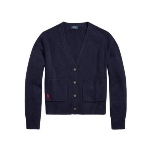 Polo Ralph Lauren Cashmere Ull Cardigan med Polo Player Brodyr Blue, D...