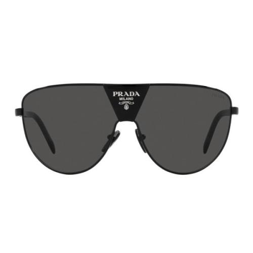 Prada Trendiga Metallsolglasögon med Mörkgråa Linser Black, Unisex