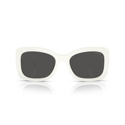 Prada Prada Ovala Solglasögon med Mörkgråa Linser White, Unisex