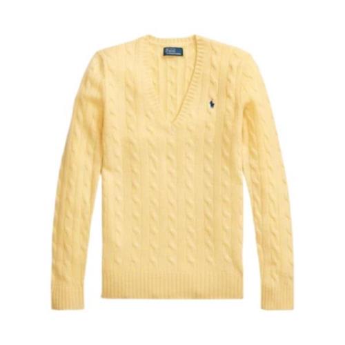 Ralph Lauren Gul V-ringad tröja - Storlek L Yellow, Dam