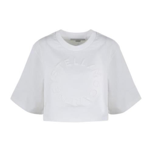 Stella McCartney Flock Embossed Logo Crop T-shirt White, Dam