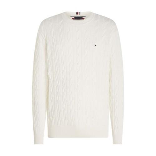 Tommy Hilfiger Klassisk Cable Crew Neck Sweater White, Herr