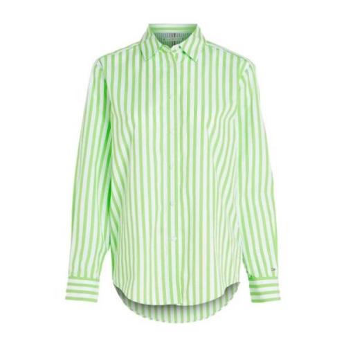 Tommy Hilfiger Randig avslappnad bomullspoplin skjorta Green, Dam