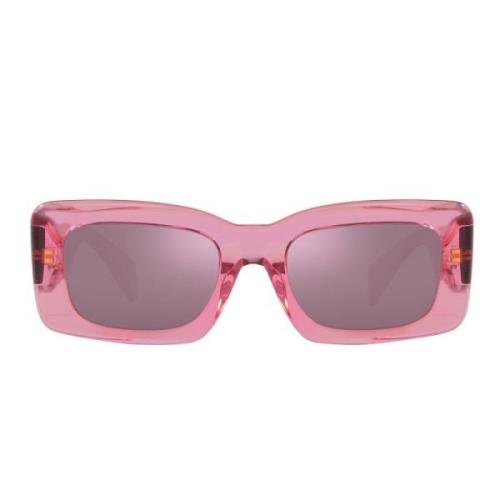 Versace Rektangulära solglasögon med lila lins och transparent rosa ra...