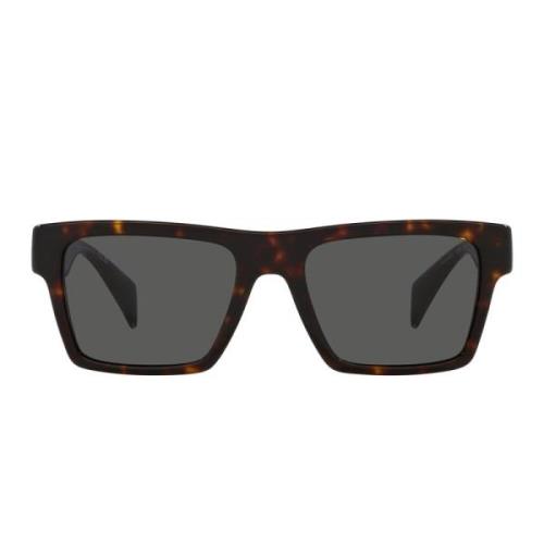 Versace Rektangulära solglasögon med mörkgrå lins och Havana-ram Brown...