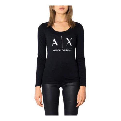 Armani Exchange Svart långärmad T-shirt för kvinnor Black, Dam