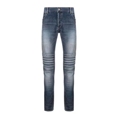 Balmain Ribbad Slim-Fit Denim Jeans Blue, Herr