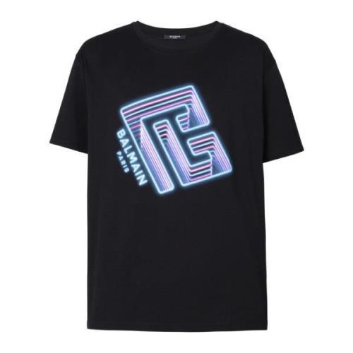 Balmain Neon Logo Bomull T-shirt Black, Herr