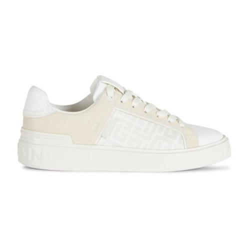 Balmain Monogrammed Nylon Läder Trainers White, Dam