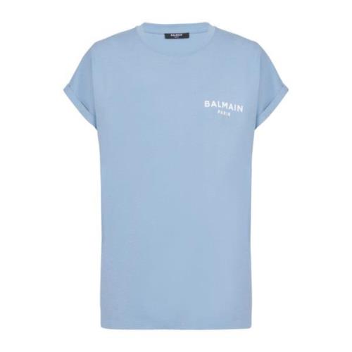 Balmain Flockad T-shirt Blue, Dam