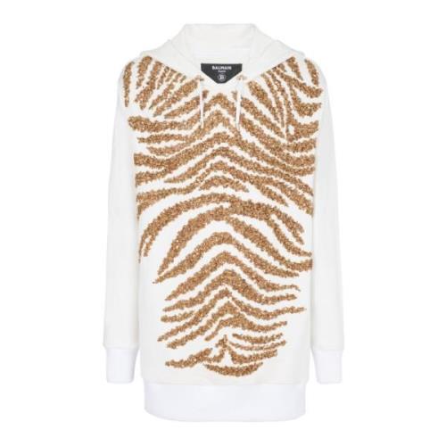 Balmain Hoodie med broderade zebraränder Multicolor, Herr