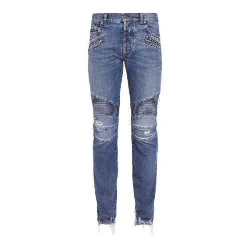 Balmain Tapered ripped blue cotton jeans Blue, Herr