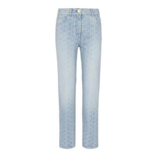 Balmain Monogrammärkta straight-cut denim jeans Blue, Dam
