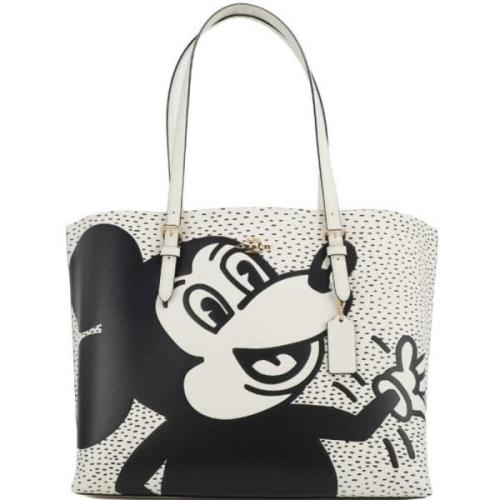 Coach Mickey Mouse X Keith Haring Mollie Stor Läder Axelväska White, D...