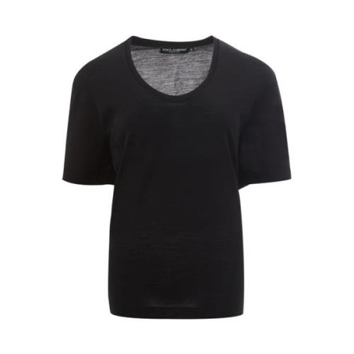 Dolce & Gabbana Svart Ull Regular Fit T-shirt Black, Dam