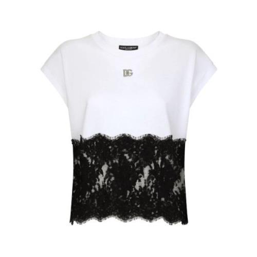 Dolce & Gabbana Cloud White Lace Trim T-Shirt White, Dam