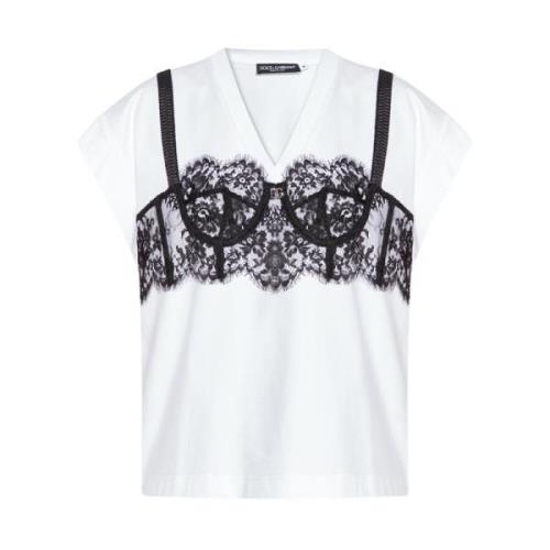 Dolce & Gabbana T-shirt med bralette-detaljer White, Dam