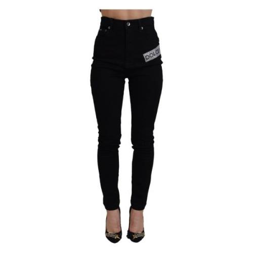 Dolce & Gabbana Svarta Paljetterade Bomulls Slim Fit Denim Jeans Black...