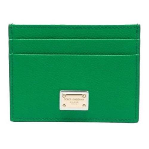 Dolce & Gabbana Lyxig Grön Läderkorthållare Green, Dam