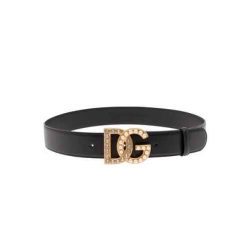 Dolce & Gabbana Bälte med bejeweled DG-logotyp Black, Dam