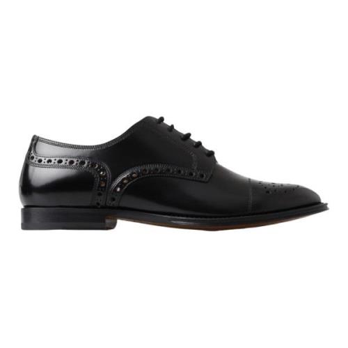 Dolce & Gabbana Svarta Läder Wingtip Derby Skor Black, Herr