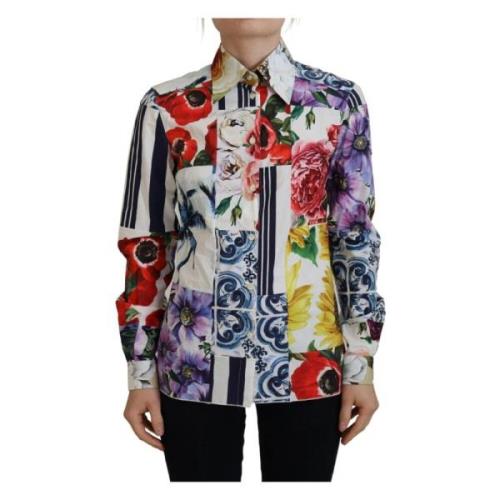 Dolce & Gabbana Multifärgad Blommig Bomullsskjorta med Krage Multicolo...