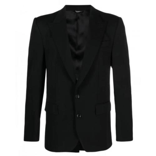 Dolce & Gabbana Svart Enradig Blazer med Peak Revers Black, Herr