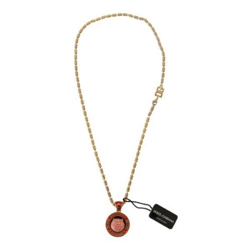 Dolce & Gabbana Guld Charm Halsband - 100% Autentisk Yellow, Dam