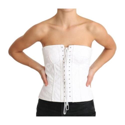 Dolce & Gabbana Vit Strapless Bustier Korsett Topp White, Dam