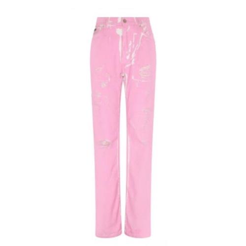 Dolce & Gabbana Rosa Distressed-Detalj Denim Jeans Pink, Dam