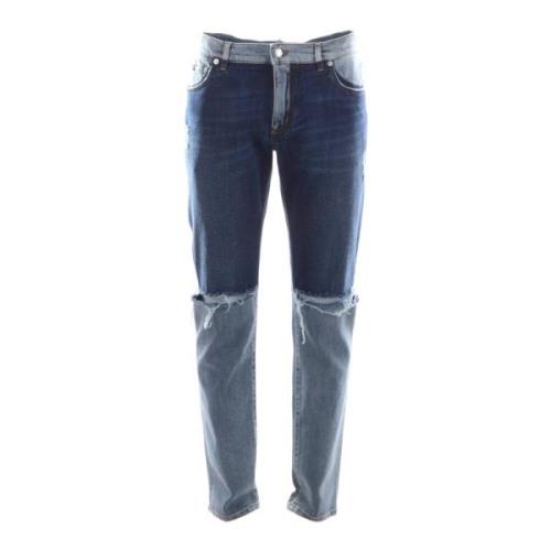 Dolce & Gabbana Slim-Fit Bicolor Broken Jeans Blue, Herr