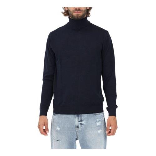 Selected Homme Blå Herrtröja med Ribbstickad Kant Blue, Herr