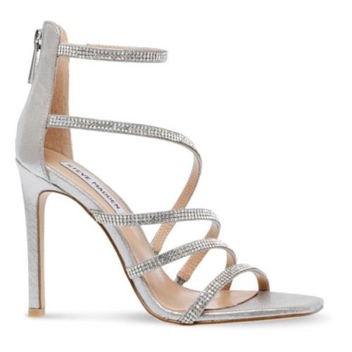 Steve Madden Silver Läder Höga Klack Sandaler Gray, Dam