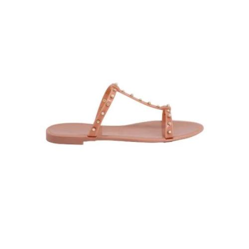 Stuart Weitzman Rosa gummi platta sandaler med pärla studs Pink, Dam