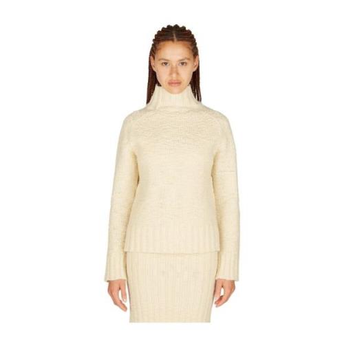 Jil Sander Hög hals Texturerad Stickad Tröja Beige, Dam