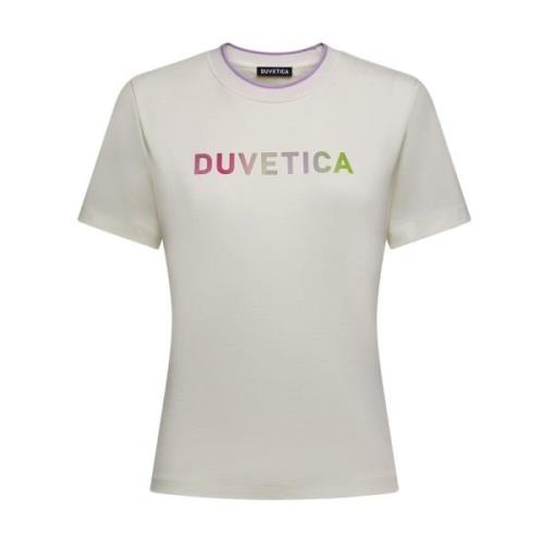 Duvetica Färgglad Logotyp T-Shirt för Kvinnor Beige, Dam