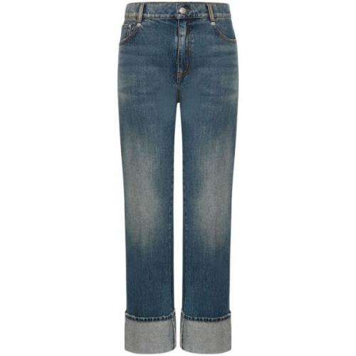 Alexander McQueen Blå Jeans med Uppvikta Ben och Raka Ben Blue, Dam