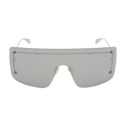 Alexander McQueen Silverfärgade Oversized Mask Solglasögon Gray, Unise...