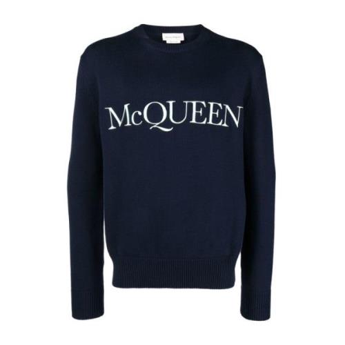 Alexander McQueen Blå Logo Broderad Tröja Blue, Herr